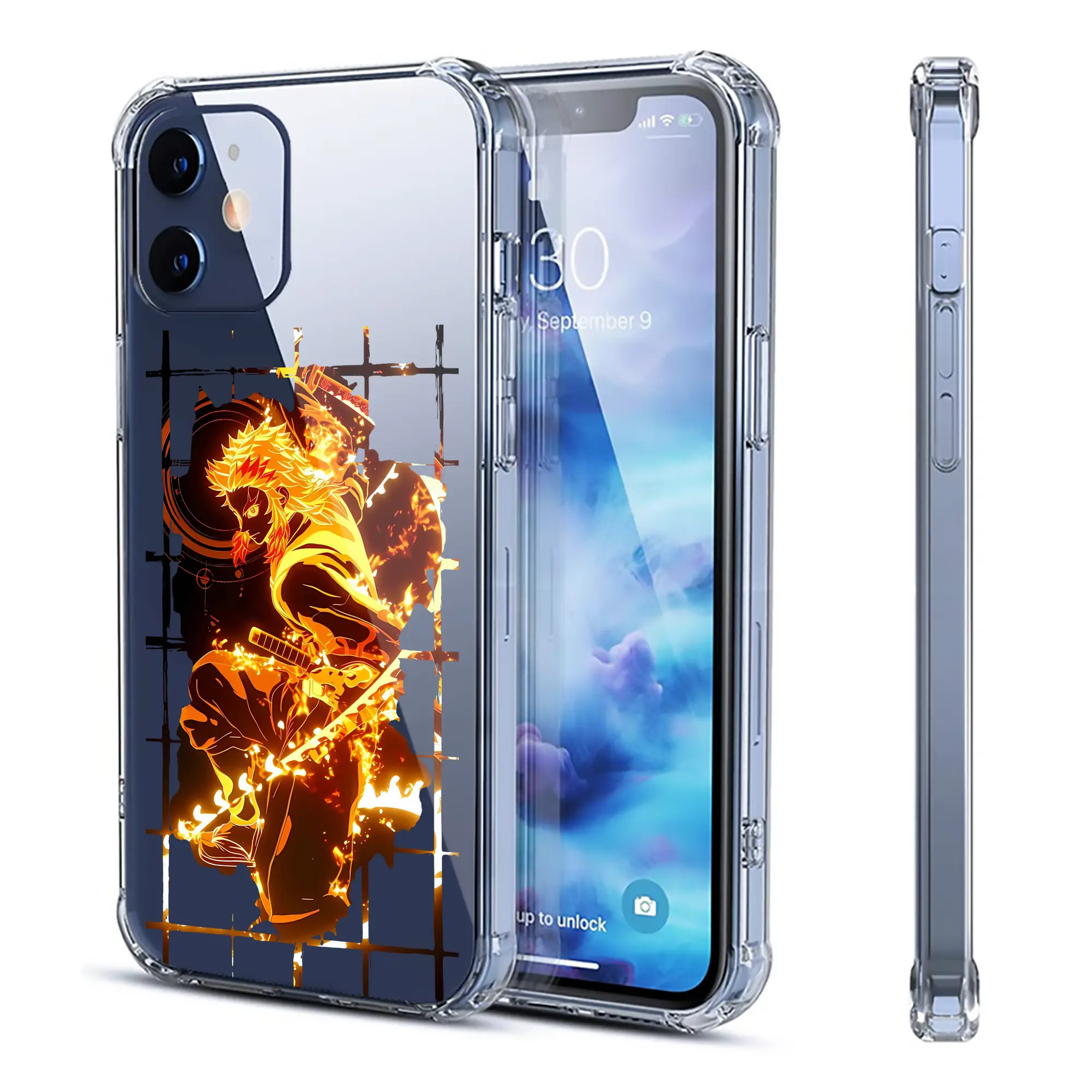 鬼滅の刃 グッズ,煉獄 杏寿郎 - IPhone 12シリーズ対応 ・ 透明スマホケース ・ クリアソフトケース ・ TPU素材 ・ 耐衝撃 ・ 高密着 ・ 防汚 防指紋 ・ 簡単着脱